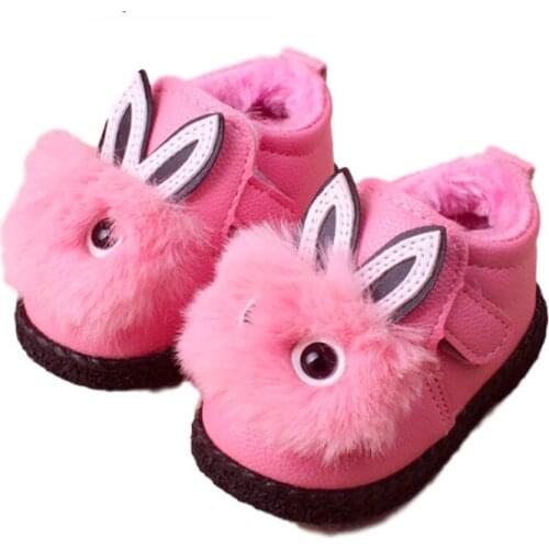 Insole 11.5-15cm Winter Girl Rabbit Infant Shoes Toddlers Baby Snow Fur Boots Cotton Shoes