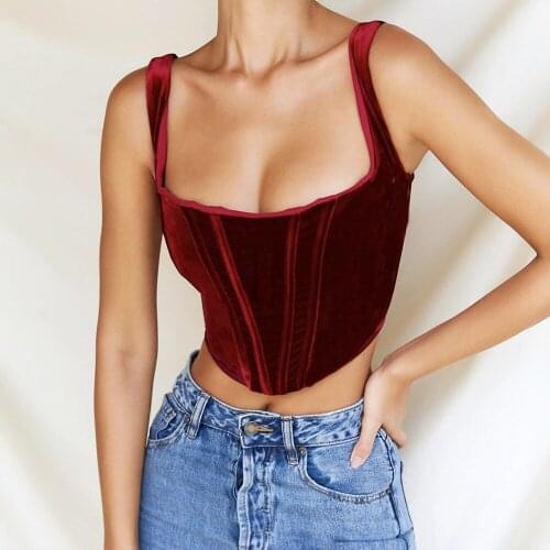 Tops Women 2021 Summer Womens Short Top Ins New Halter Strapless Sexy Fishbone Fairy Grunge Vest Square Neck Sling Crop Top