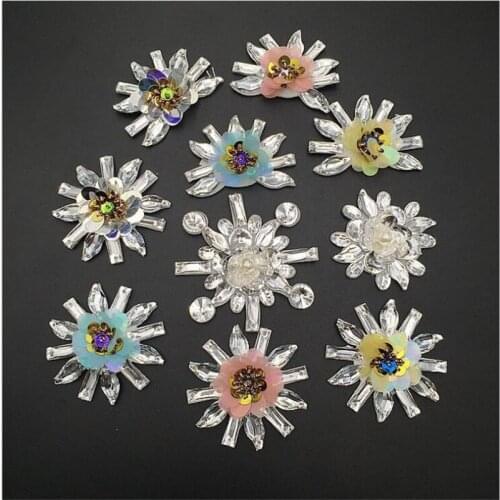High Quality Sew On Crystal Beaded Patches Rhinestone Applique Clothing Shoes Cap Beaded Diy Accessories Jewelry Accessories