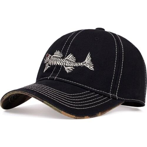 Explosions Fishbone Embroidered Baseball Cap Outdoor Sports Cap Sun Visor Cap Travel Cap
