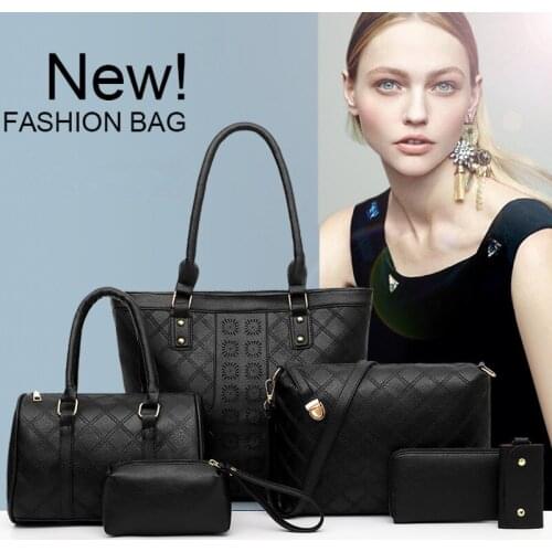 6Pcs/Set Women Handbags High Quality Patent Leather Female Messenger Bag Luxury Tote+Ladies Shoulder Crossbody Bag+Clutch+Wallet