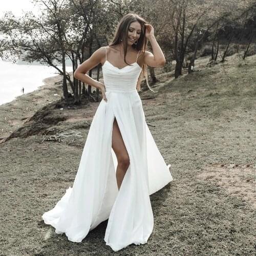 Fivsole New Arrival Chiffon Wedding Dresses Spaghetti Straps Backless Vestidos De Novia 2021 Sweetheart Bride Wedding Gowns