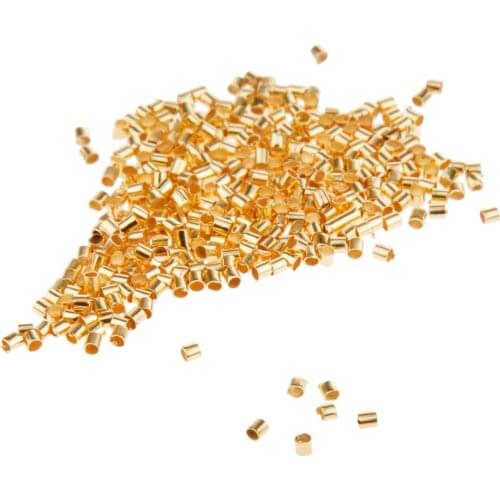 1200pcs Gold Tone Crimp Tube End Beads Jewelry Findings 1.5mm/2mm Mixed Bulk