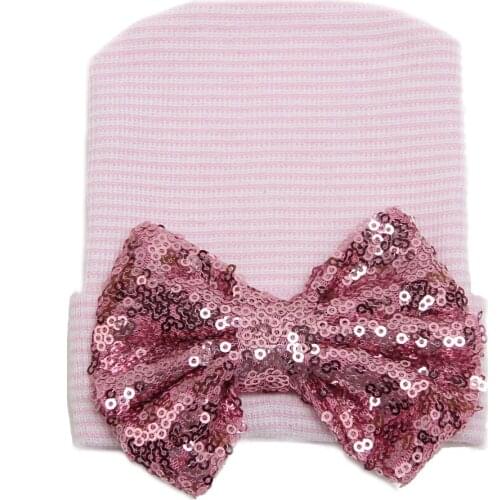 2017 hot sale Children soft cotton hats with Girls/Boys sequin bow cute beanie caps warm clothing accessory