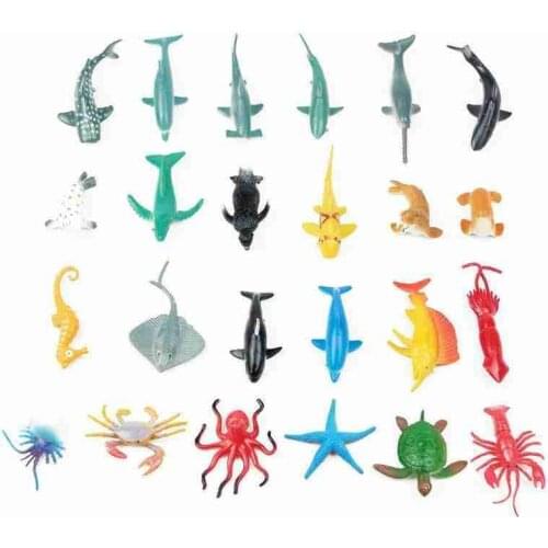 24 Mini Simulation Trumpet Marine Animal Model Toys Dolphin Shark Crab Early Underwater Lobster World Education Toys