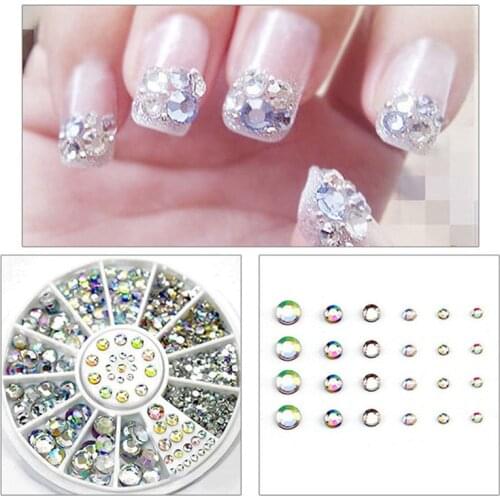 3D Nail Gems Art Decoration Wheel 3D Tips For UV Gel Phone Laptop DIY Nail Tools 1 Box Nail Art Tips Crystal Glitter Rhinestone