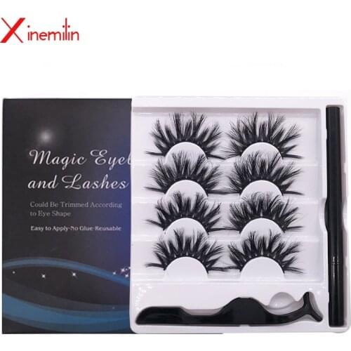 4 pairs Self-adhesive Eyeliner Pen Lashes Set Quickdrying No Magnetic 6D Eyelashes Extension Wholesale Faux Natural Makeup Tool
