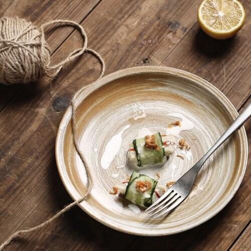 8 inch stoneware dinner plates household simple soup plate retro breakfast fruit salad plate Jpanese creative daily tableware