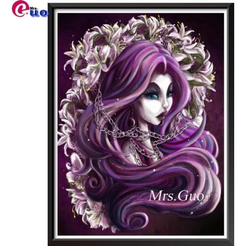 Full Square Drill Embroidery Diy 5D Diamond Painting"Cartoon Girl Lily Purple Long Hair Fairy Embroidery Cross Stitch Mosaic