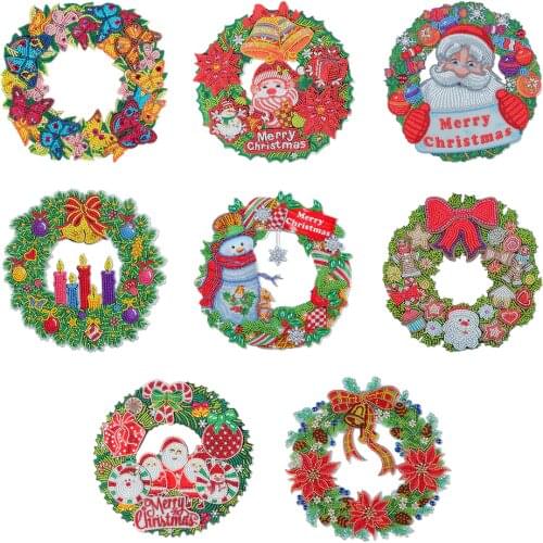 Diamond Painting Wall Hanging Pendant Christmas Flower Wreath Kit Home Door Window Door Decoration DIY Christmas Gifts Pendant