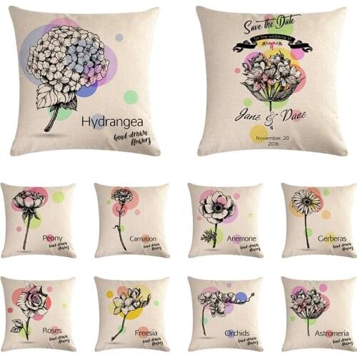 45x45cm Retro Flowers Carnation Peony Freesia Rose Cushion Covers Cotton Linen Throw Pillow Cover Decorative Pillow Case ZY1082