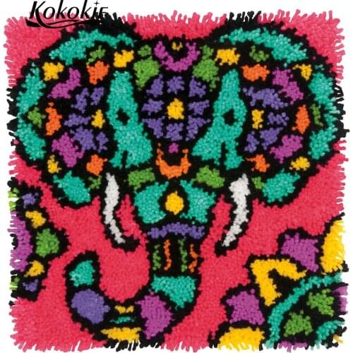 Diy rug printing tapestry kits knooppakket klink haak kleed 3d latch hook rug cartoon elephant carpet embroidery accessories