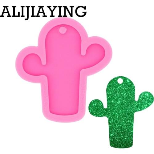 DY0535 Glossy Art Design Cactus Silicone Keychain Mold for Epoxy Jewelry Making DIY Crafts Necklace