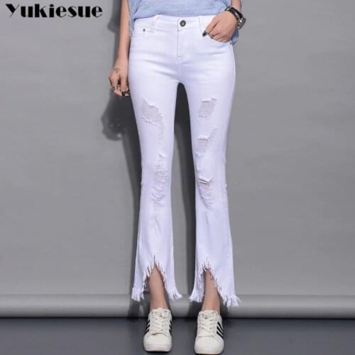 Womans jeans with high waist flare jeans woman mom jeans split up ripped hole womens jeans for women jean femme Plus size