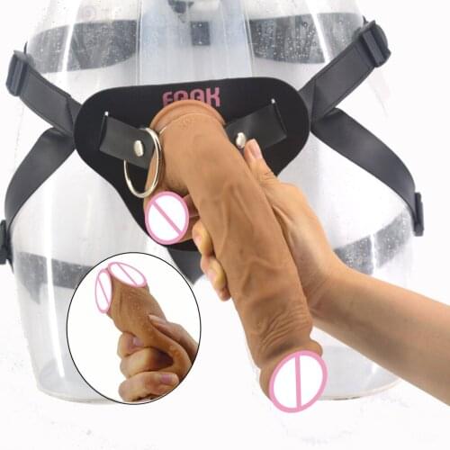 FAAK Strap on Realistic Penis Soft Silicone Strapon Dildo Sucker Harness Leather Belt Pants Lesbian Masturbate Flirt Sex Toys