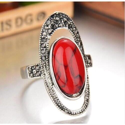 Hot sale new cargo S925 silver old Tibet Silver Rings with a stone Coral ring finger hollow