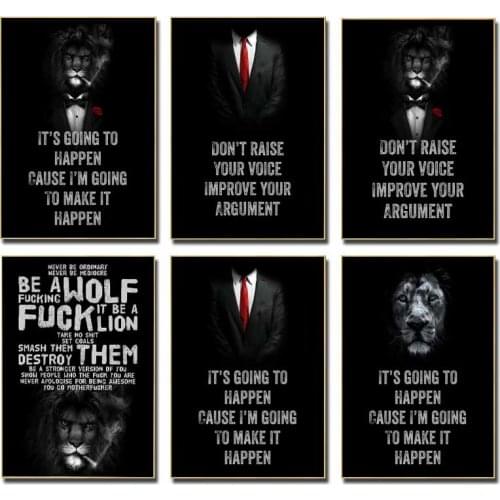 Animal Lion Suit Inspirational Quotes Canvas Painting Motivational Poster and Prints Wall Art Pictures Room Decor Home Cuadros