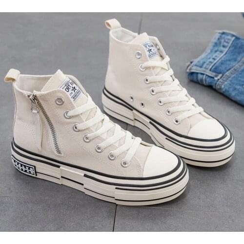 High-Top Canvas Shoes Fashion Womens Shoes Korean Zipper White Shoes Student Casual Shoes Designer Platform Board Shoes