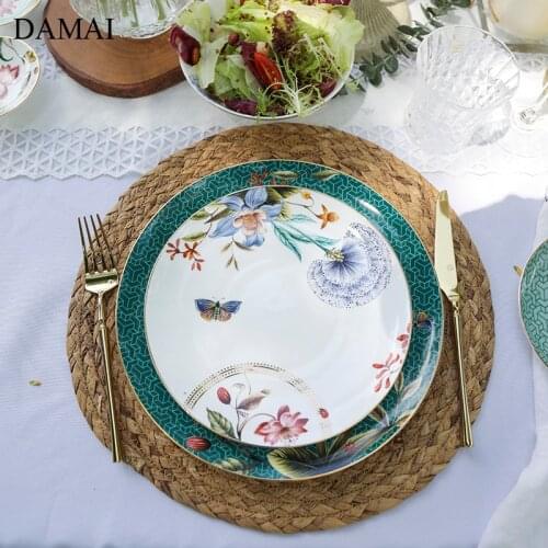 Golden Stroke Ceramic Plates Flowers Decorative Porcelain Cake Dessert Dishes Retro Painted Pasta Plate Home Kitchen Tableware