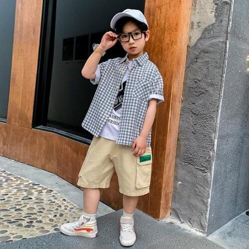 Summer Clothes Boys Sets Plaid Shirt and Knee-lengt Pants Suit 2pcs Outfits Cool High quality Casual Kids Boy clothing set