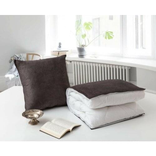 2-in-1 Brown Microfiber Fabric MultiPurpose Quilt Cushion Blanket Office Nap Car Folding Blanket Home Decoration Easy Storage