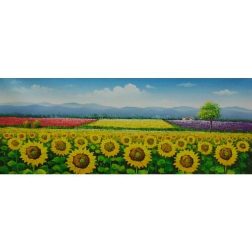 Hand Painted Flower Oil Painting Modern Beautiful Sunflower Farm Landscape Canvas Painting Wall Picture Painting for Living Room