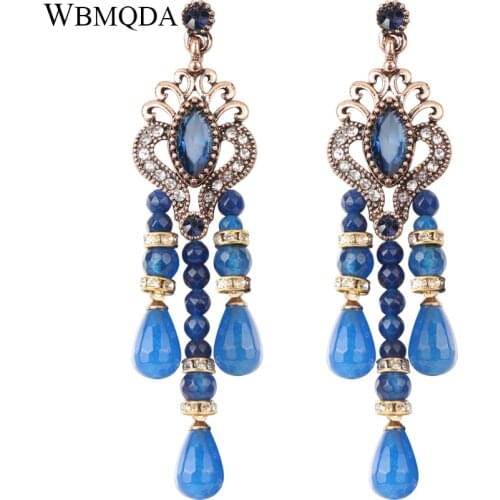 3 Colors Natural Stone Wedding Earrings For Women Handmade Beaded Long Tassel Earings For Women Ethnic Vintage Jewelry