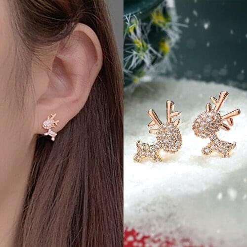 Rinhoo New Fashion Mini Cute Xmas Elk Moose Deer Full Shining Rhinestone Stud Earring For Women Charm Christmas Jewelry Gift