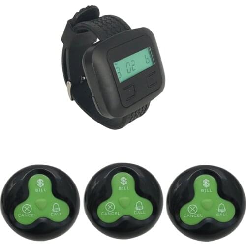 Waiter Pagers Customer Service 1 Wrist Watch Receiver + 3 Waterproof Call Buttons For Restaurant Coffee Shop
