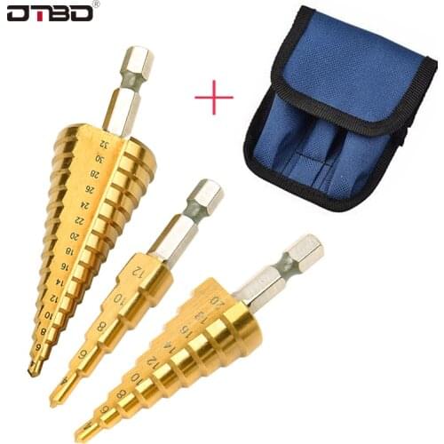 Drill Bit HSS Titanium Coated Step Drill Wood Set Power Tools for Metal High Speed Steel Hole Cutter Step Cone Center Drills