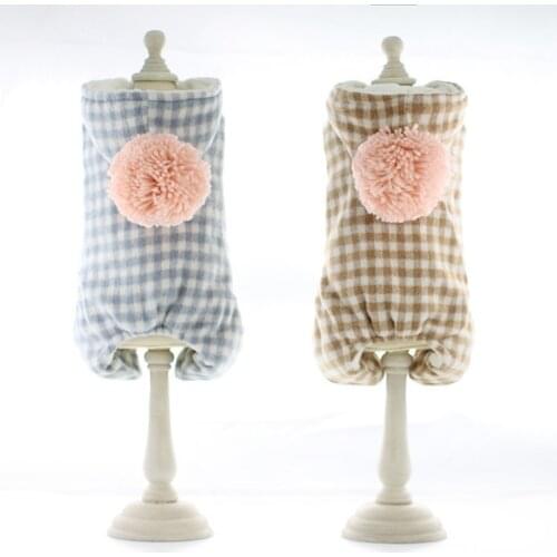 Warm Winter Teddy Bichon Clothes for Dogs Big Fur Ball Decoration Plaid Dog Jumpsuit XS S M L XL