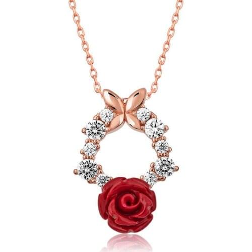 Tevuli 925 Sterling Silver Red Rose Necklace