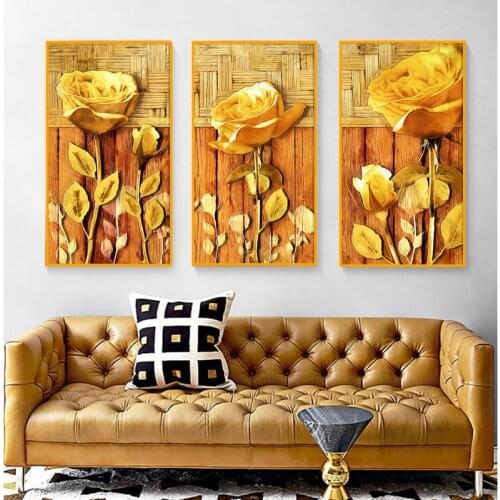 Vintage Yellow Gold Flower Oil Painting Printed On Canvas Wall Art Decoration Picture Abstract Poster and Prints For Room Decor