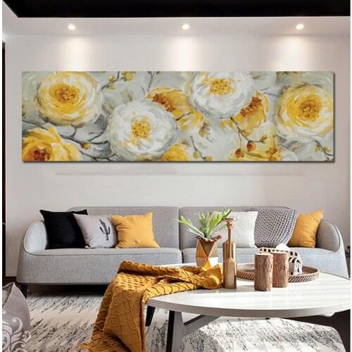 Vintage Yellow Flower Wall Art Oil Painting Printed on Canvas Wall Posters and Prints Big Size Pictures for Bedroom Decoration