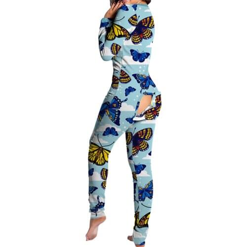 Womens Button-down Functional Buttoned Flap Adults Jumpsuit Winter Warm Long Sleeve Sleepwear Nightwear enteritos mujer verano