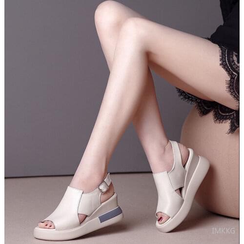 Women Sandals Fish Mouth Platform High Heels Wedge Sandals Summer Shoes Flat Bottom Sandals Buckle Slope Sandaleas De Mujer