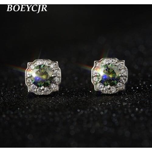 BOEYCJR 925 Silver 0.5ct Green color Moissanite VVS1 Fine Jewelry Diamond Stud Earring With national certificate for Women Gift