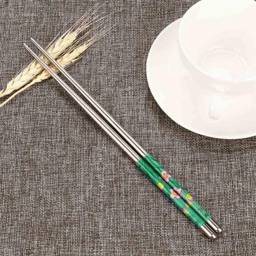 1Pair High Quality Chinese Style Length White Flower Pattern Stainless Steel Chopsticks Pair New Portable Chop Sticks