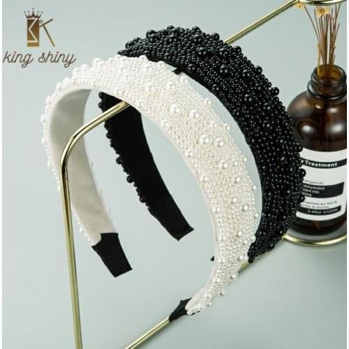 2021 Ins Baroque Full Simulated Pearl Headband for Woman Elegant Hand Made Beaded Hairband Bridal Wedding Party Hair Accessories