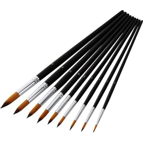 9pcs pointed nylon wool watercolor brush black bright oil pole brush set art supplies