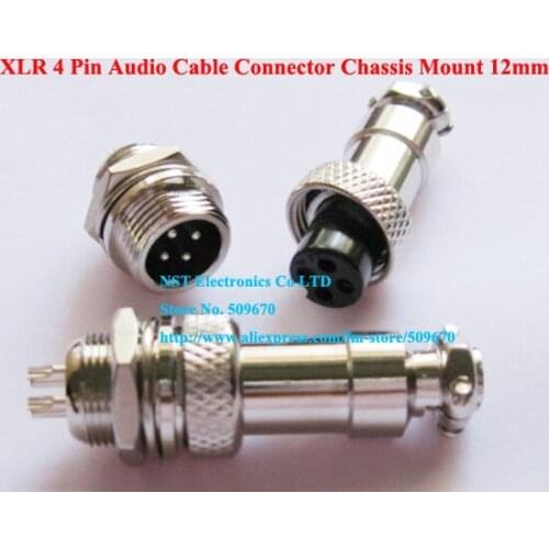 Free Shipping /10pcs/High Quality XLR 4 Pin Audio Cable Connector Chassis Mount 12MM New