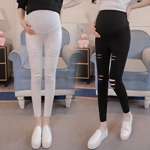 Maternity Trousers Breaking Holes Pregnant Women Leggings Small Foot Pencil Pants Spring Autumn 2021 New Fashion