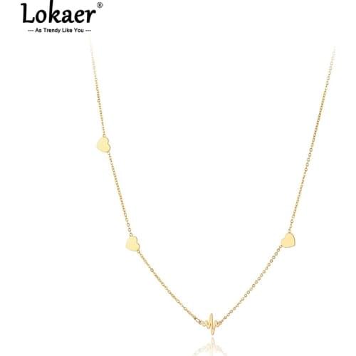 Lokaer Trendy Titanium Stainless Steel Love Heart Charm Chain Choker Necklace Jewelry Bohemia Pendant Necklace For Women N21099