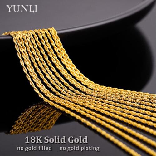 YUNLI Real 18K Gold Twisted Chain Necklace Simple Style Pure AU750 Hemp Rope Chain For Women Fine Jewelry Gifts