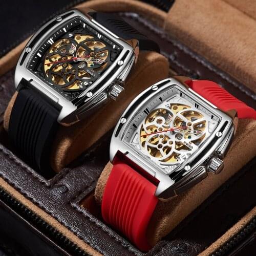 SWISH 2021 Fashion Automatic Skeleton Wristwatch Casual Mechanical Watches for Men Sports Tourbillon Clocks with Silicone Strap