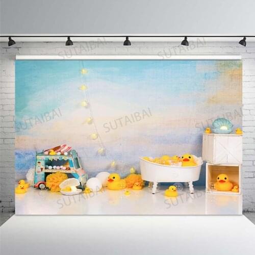 Little Yellow Duck Backdrops for Photography Bubbles Bath Baby Shower Photo Studio Background Props Portrait Photocall Photozone