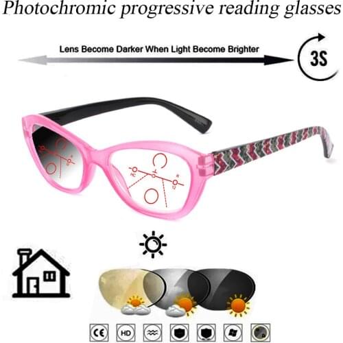 Photochromic Gray Progressive Multifocal Reading Glasses Women Ladies Ultralight Frame+1 +1.5 +1.75 +2.0 +2.5 +3 +3.5 +4