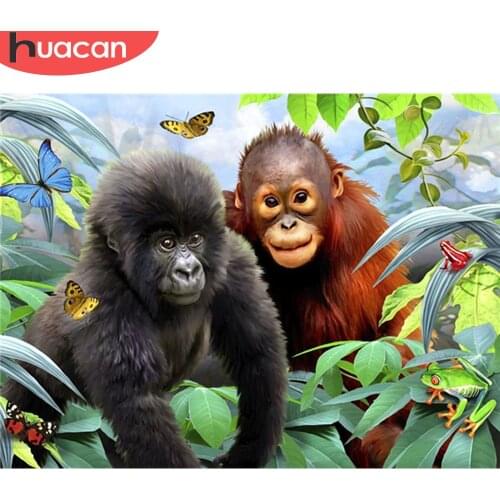 HUACAN 5D DIY Diamond Painting Monkey Animals Full Square Diamond Embroidery Orangutan Cross Stitch Handmade Art Home Decoration