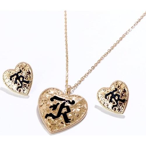 KOMi Polynesian Hawaiian Samoa Marshall Style Heart Shaped Word Chain Necklace Pendant Dangle Stud Earrings Set CAN NOT CUSTOM