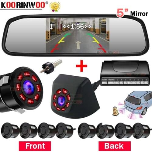 Koorinwoo Ultrasonic Parktronics Parking Sensors 8 Radar Detector Front Camera Wide Angle Car camera With Monitor Mirror Digital